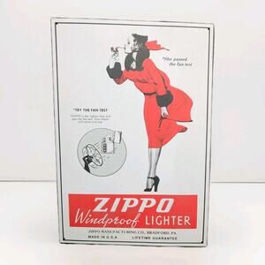 1990's Zippo Windproof Lighter 16x11 Metal Advertising Sign Varga Girl Vintage